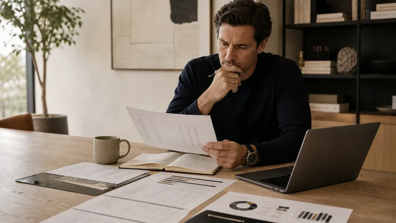 Founder reviewing a structured investor database on a laptop screen showing filtered investor profiles by stage, sector, and check size